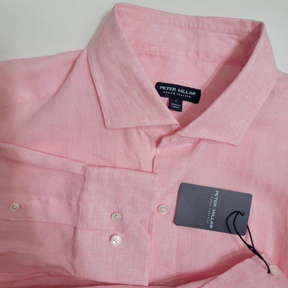 Peter Millar Crown Crafted Mens LG Shirt Pink Linen Button Down Luxury NWT $250